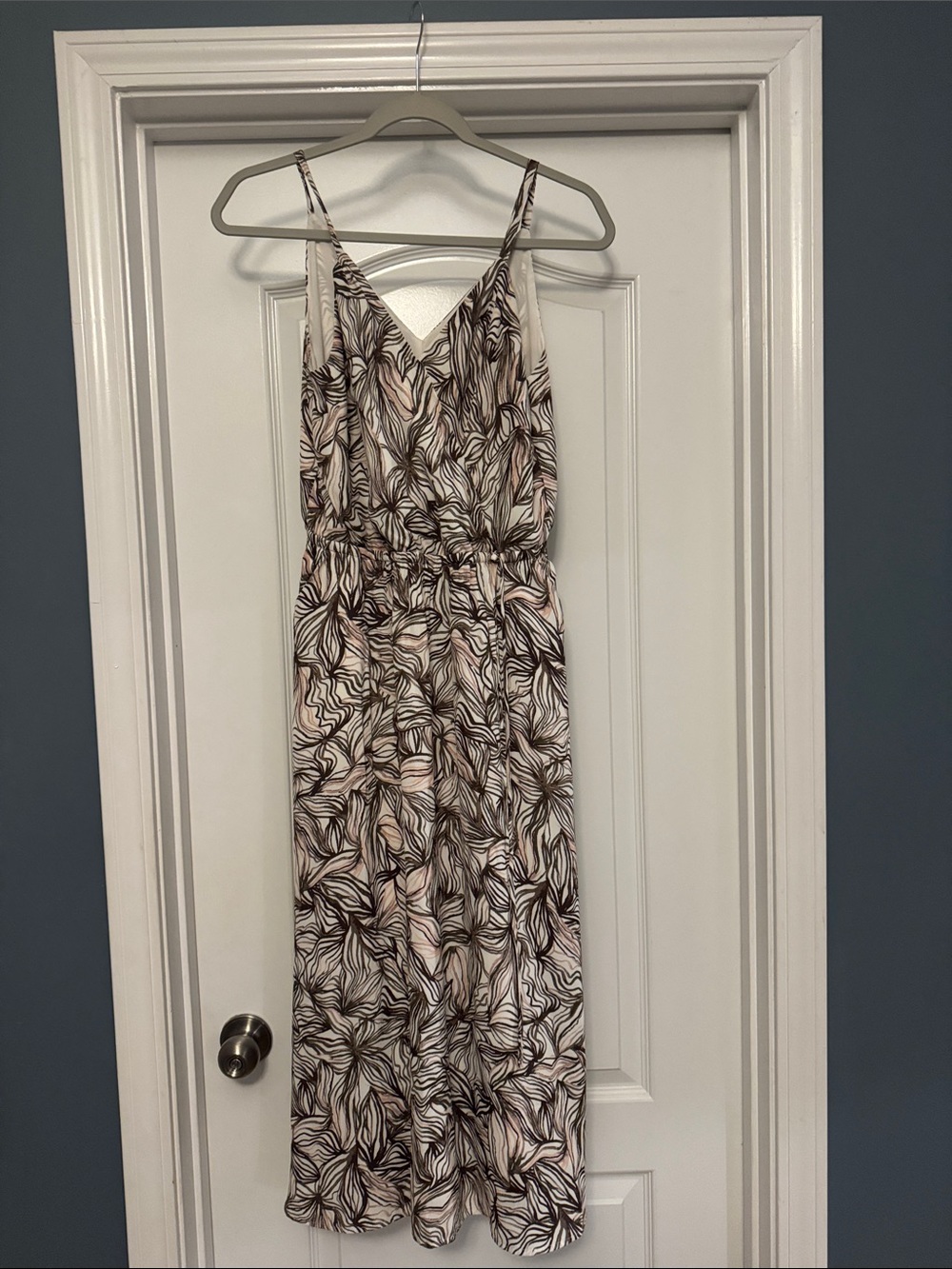 Moschino Blush and Black Leaf-Print Midi Dress